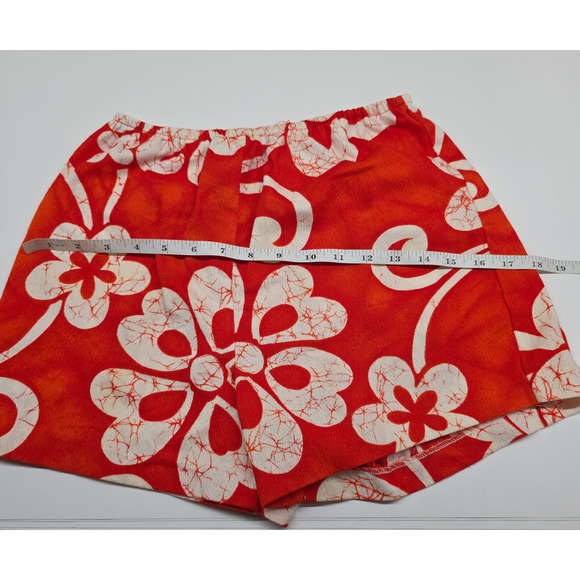 VTG Pacific Isle Outfit 2 Piece Tunic Shirt Shorts 70s Barkcloth Orange Floral - Picture 15 of 15